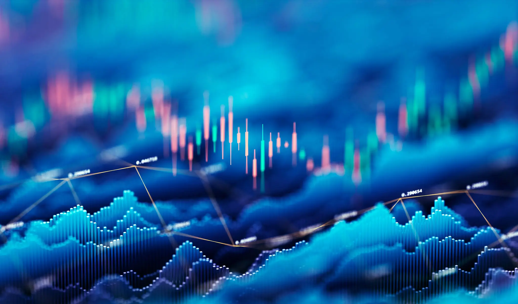 Abstract financial graph with blue background.